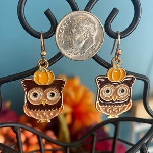 Brown and Orange Owl Earrings